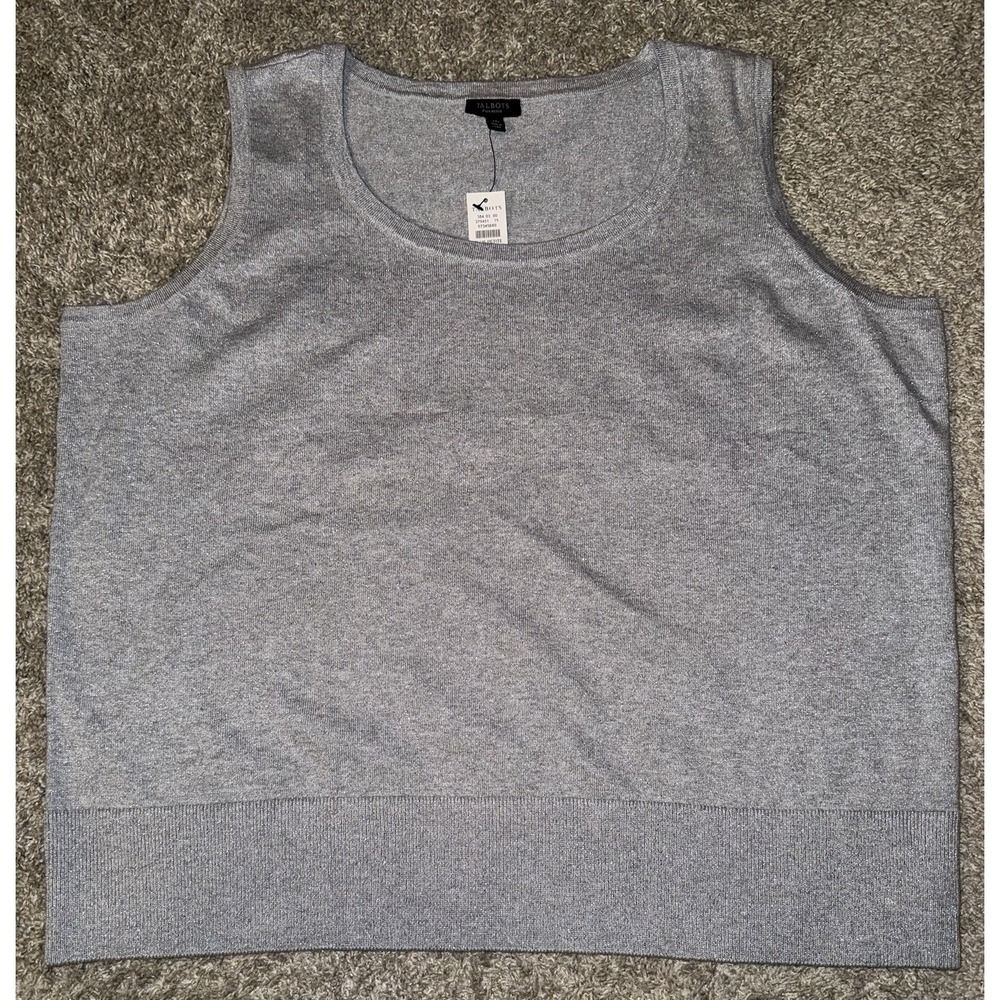 NWT TALBOTS Plus Petite 2XP Silver Shimmer Career Sweater Vest Sleeveless Top‎